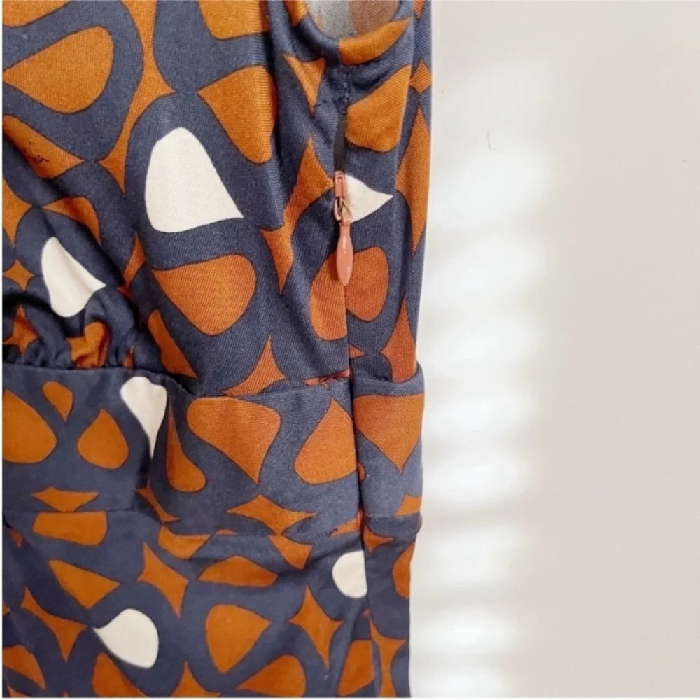 Trina Turk top orange navy blue mod retro empire waist zipper silk - Picture 4 of 9